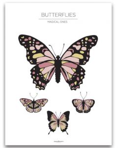 Poster 30x40 Barnmotiv Butterflies White