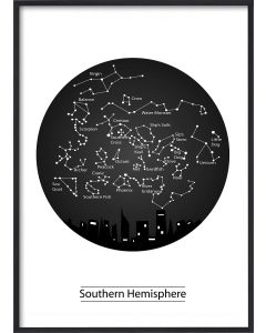 Poster 30x40 B&W Stars Southern Hemisphere (planpackad)